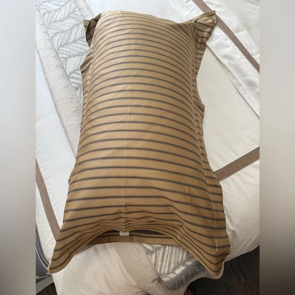 Frette King Pillowcase Gold Grey Stripe Italy
